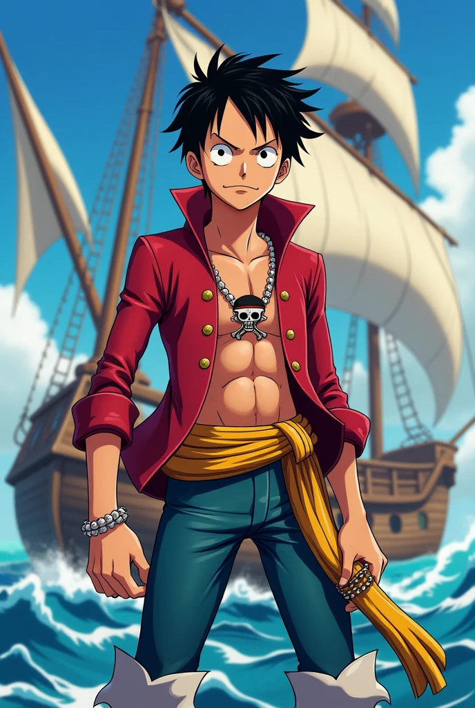 A new anime character related to one piece anime he was 1 boy
pirate captain
With black hair
And nice personality and powerful
