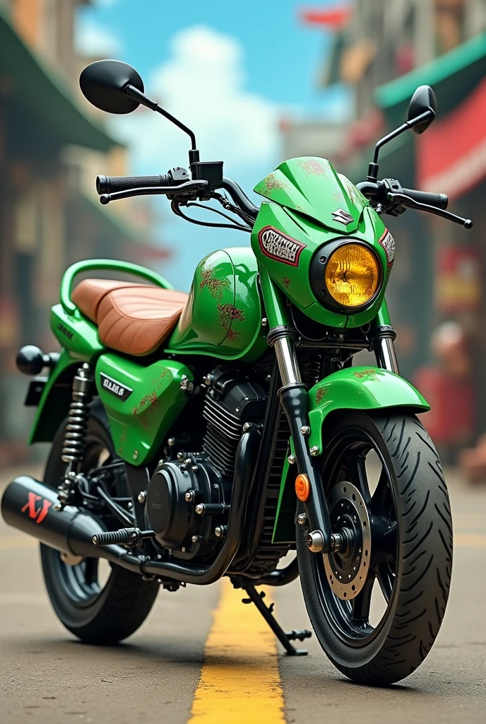 Create a suzuki address 110 designed by zoro from one piece, painted green