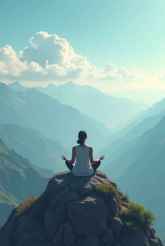Meditating with a beautiful landscape epic view doing deep relaxation