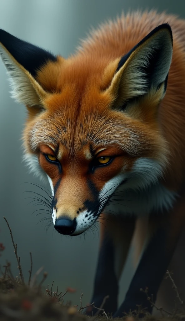 Pity of the fox: The fox's face is shown in sadness and despair, as if realizing his folly.
