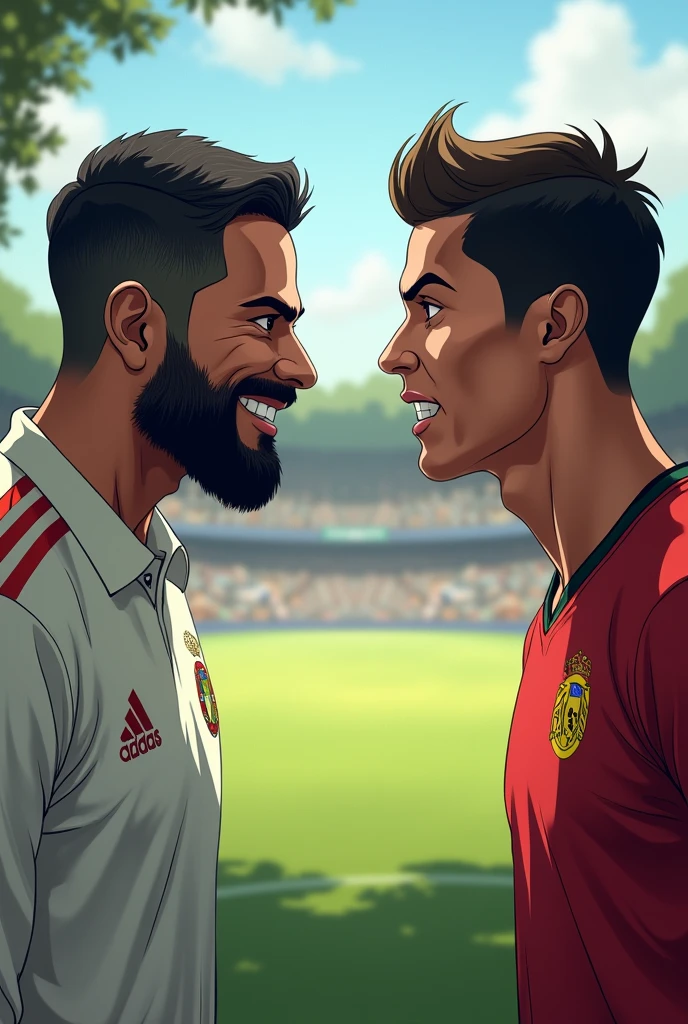 Virat kholi vs cristiano Ronaldo and virat kholi smiles and cristiano Ronaldo surprised and picture is not in anime mod it's natural