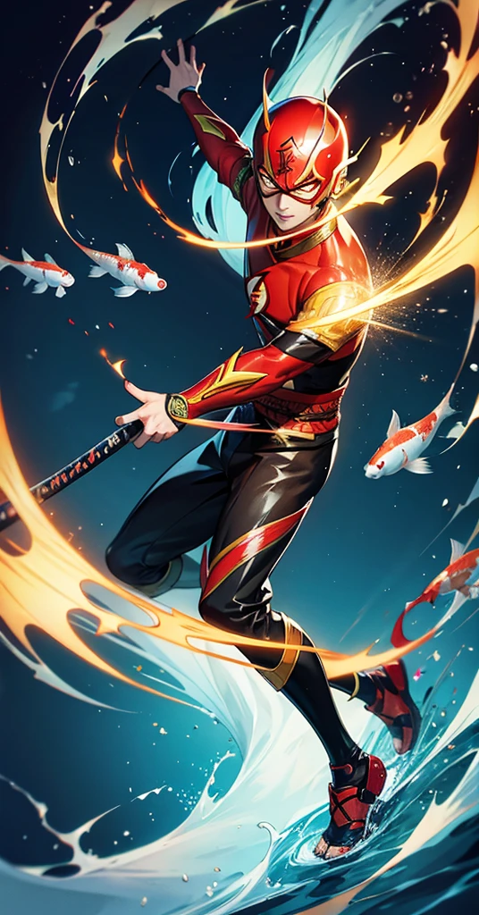 Samurai the flash with koi fish