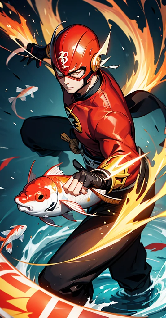 Samurai the flash with koi fish
