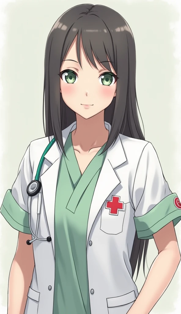 Ino Yamanaka from the Naruto anime wears a doctor's uniform and has light green eyes