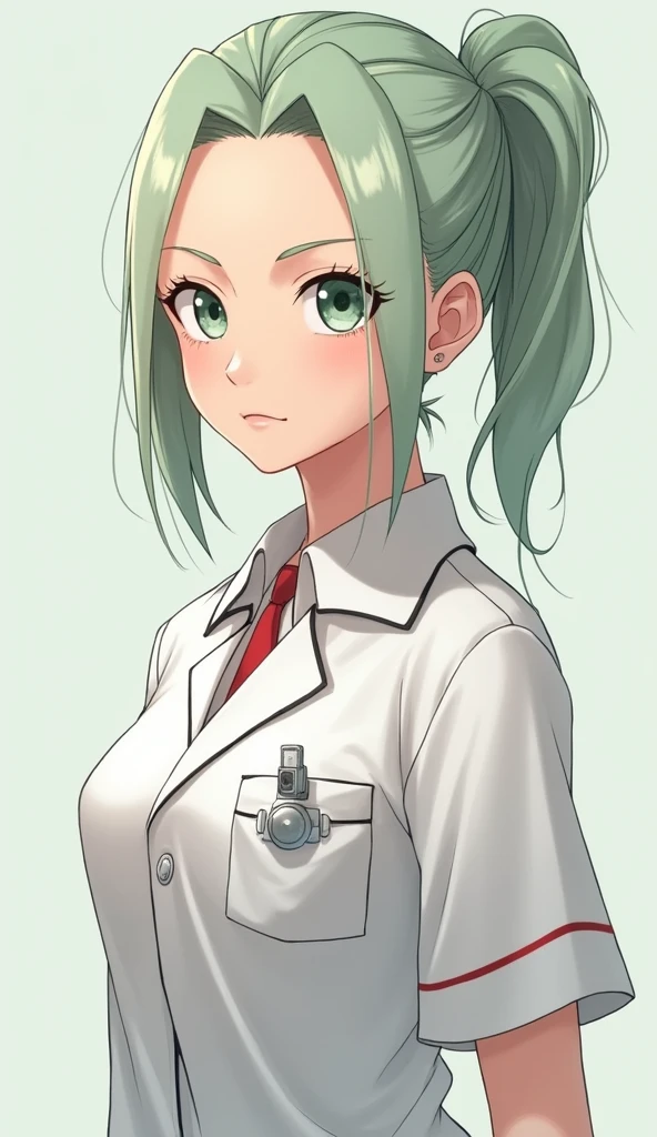 Ino Yamanaka from the Naruto anime wears a doctor's uniform and has light green eyes