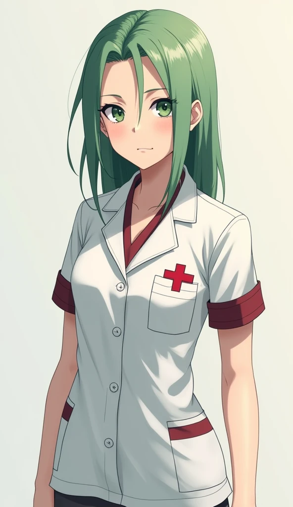 Ino Yamanaka from the Naruto anime wears a doctor's uniform and has light green eyes
