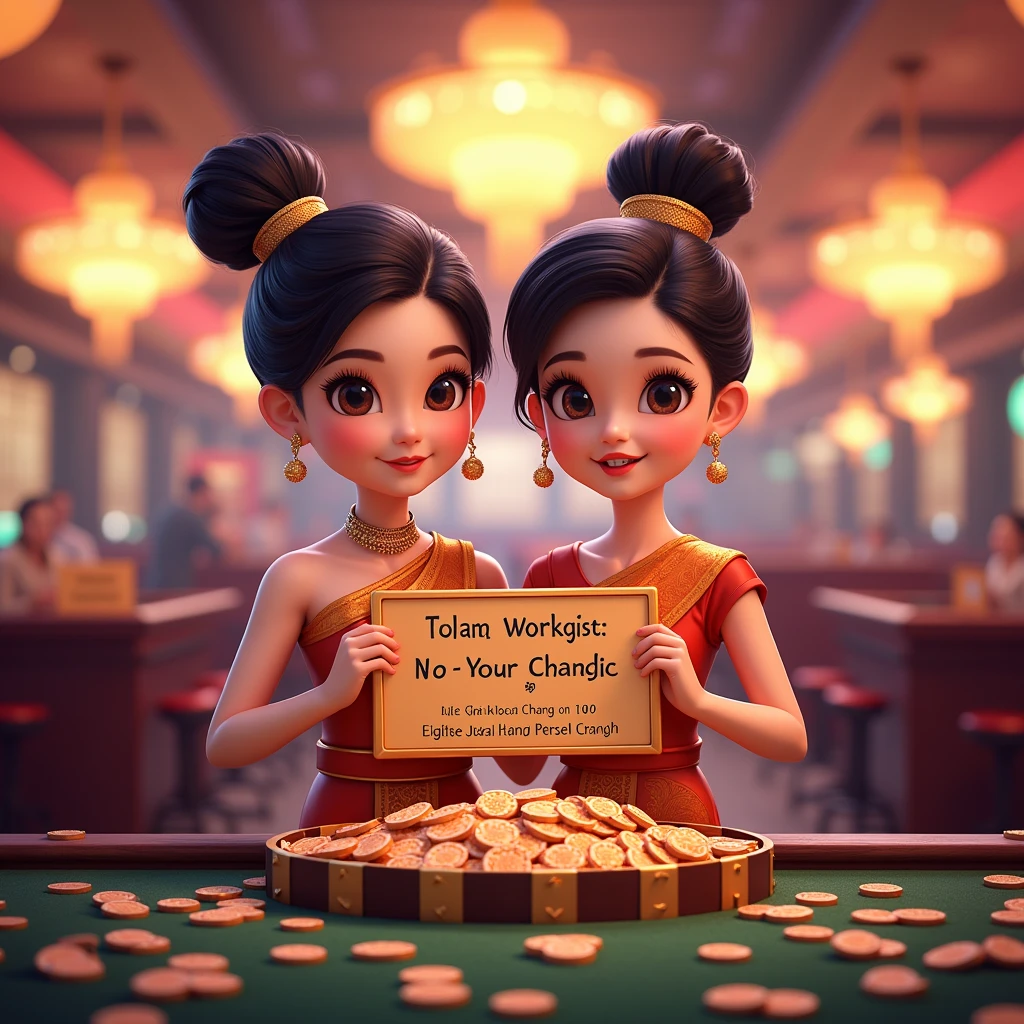 PG SLOT >> [chang123th.featuring] Direct web, upper body, two beautiful Thai women holding a sign "CHANG123 REGIST NOW" Cheerful, Happy, Casino Background, Thai Dress, Real Cartoon Pixar, Broken Chest, Standing Behind Poker Table, White Skin , simplemix, AbsoluteRealIndian,