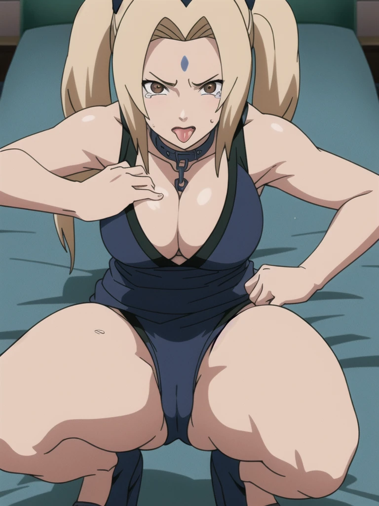 open your mouth wide,View your viewers,((Gold Lingerie)),long knee high boots,((tsunade)), ((tsunade milf physique)),(Forehead mark ), ((high twintails)),blondes, eye, smile, from the front,Huge breasts,Thick thighs,((Sharp details High resolution body parts Perfect body parts )),Blushing,(Sad expression),(In underwear), ((Front view)),((shaped legs))Beautiful white skin with a pinkish tint,4K,8k,16K, Look at this,Textured skin, camel toe,Embarrassed face, cat ears, areola,be defeated,Subjective,Take off your clothes, My body is all wet,Nipples,Collar:Stick your butt out, There's a lot of water on your face,liquid on face, pubic hair,There is a sticky liquid on it, My face is all messed up, Squatting, open your mouth wide, too small underwear, lift the chest, My crotch is soaked,tears, My crotch is wet, Pussy hair is wavy, Crying,Chest is drenched and wet, Lying down on the bed, Sobbing, It's hitting the crotch, A stick is hitting my crotch,Crying loudly, The collar is connected with a chain, put your hand on your crotch, sweaty,My crotch is smelled, bring your face closer to your crotch, I can stare at my crotch,Having a man smell your crotch,tongue, Show your tongue, Sit on the face, Squirting, lift hip up pose, female,My crotch is wet,Crotch hair, long tongue, drool,よだれを垂らす, drip water from the mouth, give a lot of tongue,マンコ, press your chest together, Look up and open your mouth wide, There's a lot of pussy hair growing