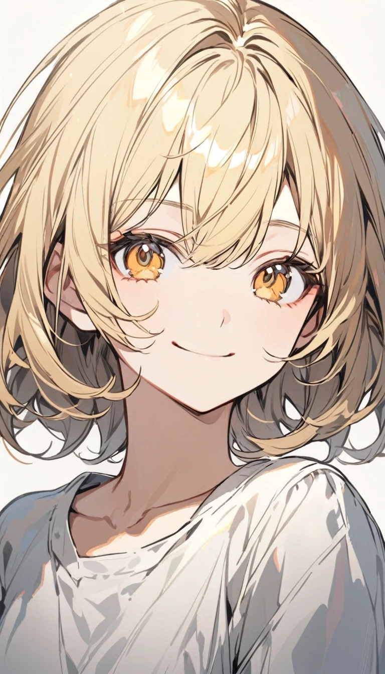 nice, Solitary, short hair, Golden Eyes, Blonde, White, Smiling face, front, Upper Body