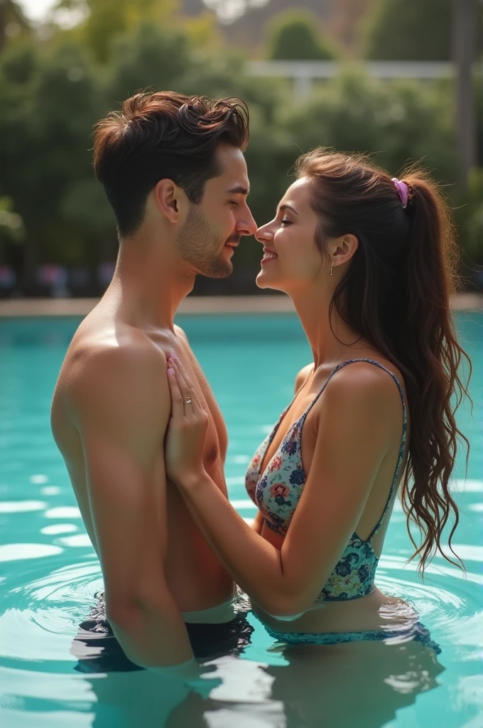 Let the boy and the girl make love, and let another girl stand by the pool behind him