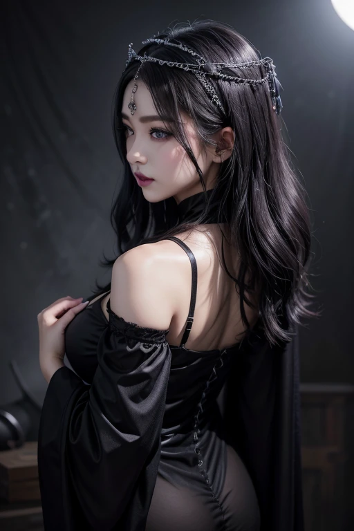 Big Tits,Big Ass,whole body,
Dark Goddess • Costume: In black and purple robes、A design that symbolizes darkness and shadow。A dark veil hangs over my back、Accessorize with silver and black accessories。On his head he wears a dark headpiece that resembles a lunar eclipse.。
• Makeup: For dark smoky eye makeup、Mysterious impression with black or deep purple lipstick。Light shading on the cheeks、The overall look is bewitching and mysterious.。