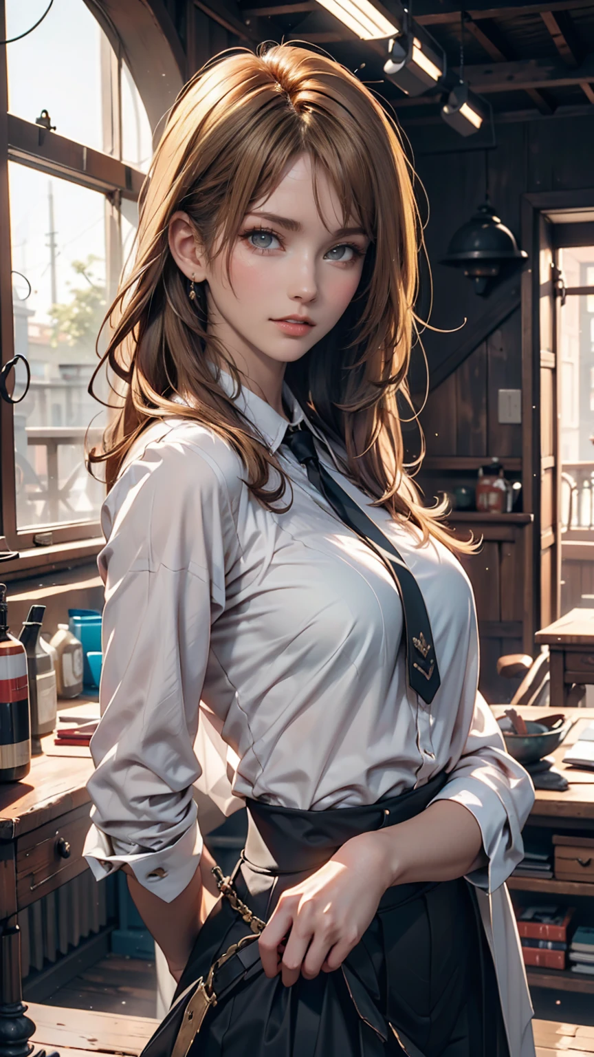 Blonde woman, dressed as dieselpunk, Model shooting style, (Highly detailed CG 8k wallpaper units), The most beautiful art photos in the world, A magnificent professional (photo shoot:Steve McCurry), 8K Ultra HD, Digital SLR, Soft lighting, high quality, Film Grain, Fujifilm XT3 Sharp focus, 5 ....6, Attention to detail, Sharp focus, dramatic, (Wearing diselpunk clothes), (Looking at the audience:1.2), (Natural light), (Fascinating)