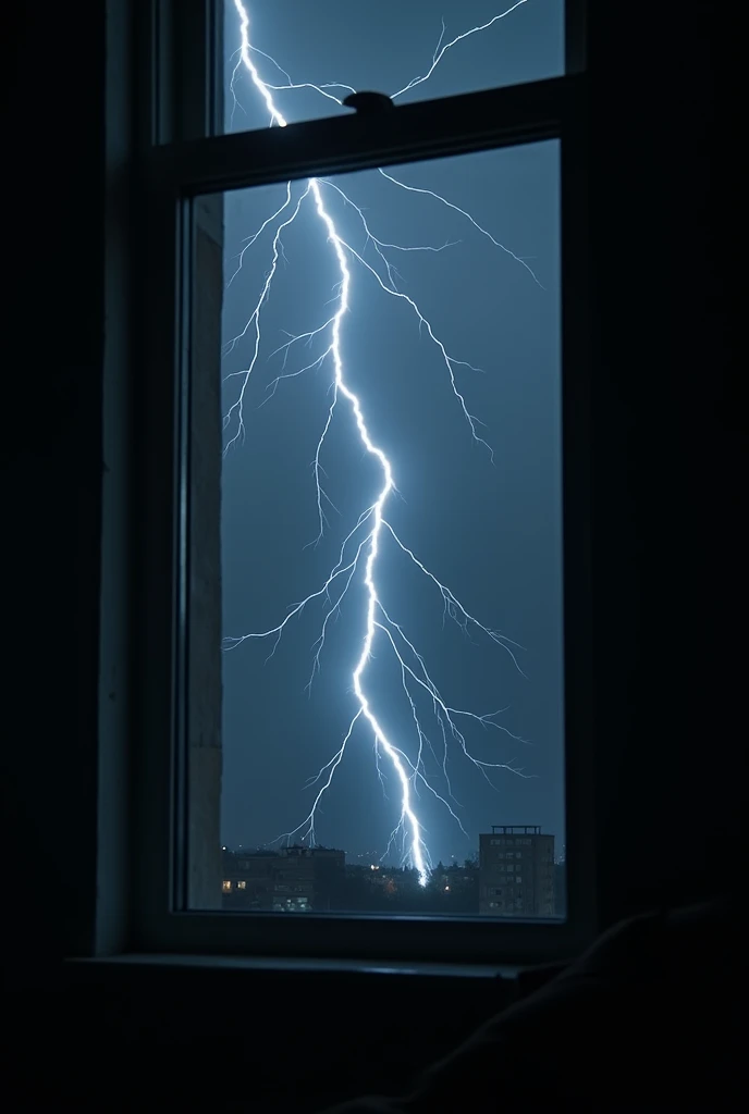 In the pitch dark of the night a strong lightning struck which was visible from the window