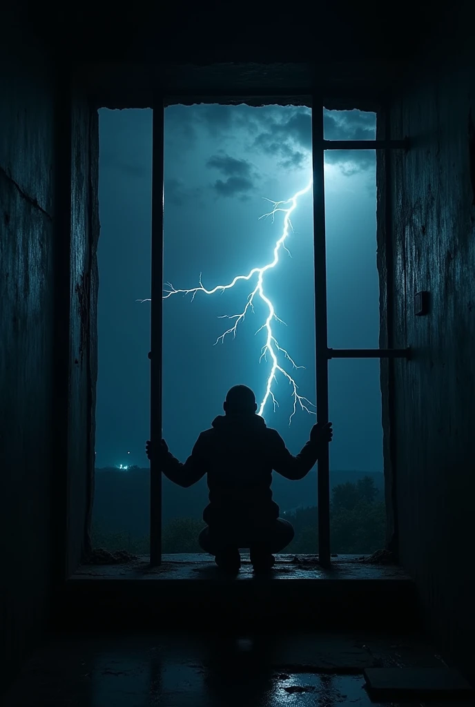 In the pitch dark of the night a strong lightning struck which was visible from the cell window