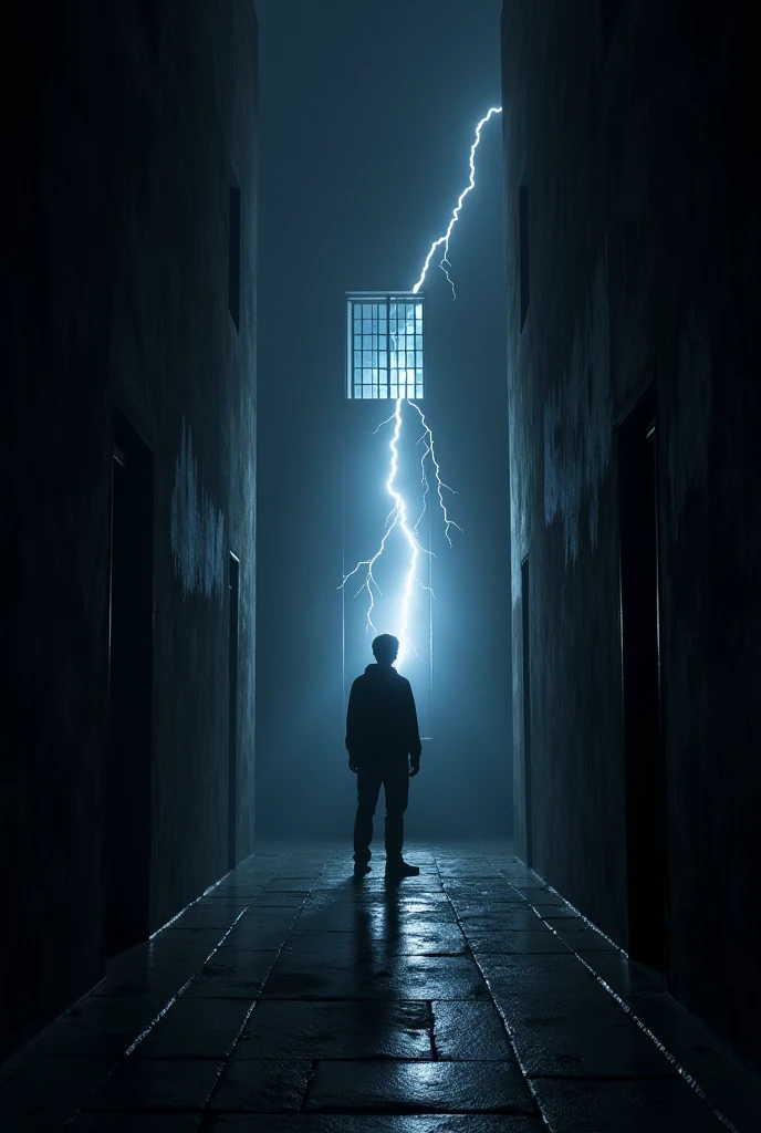 In the pitch dark of the night a strong lightning struck which was visible from the mini cell window