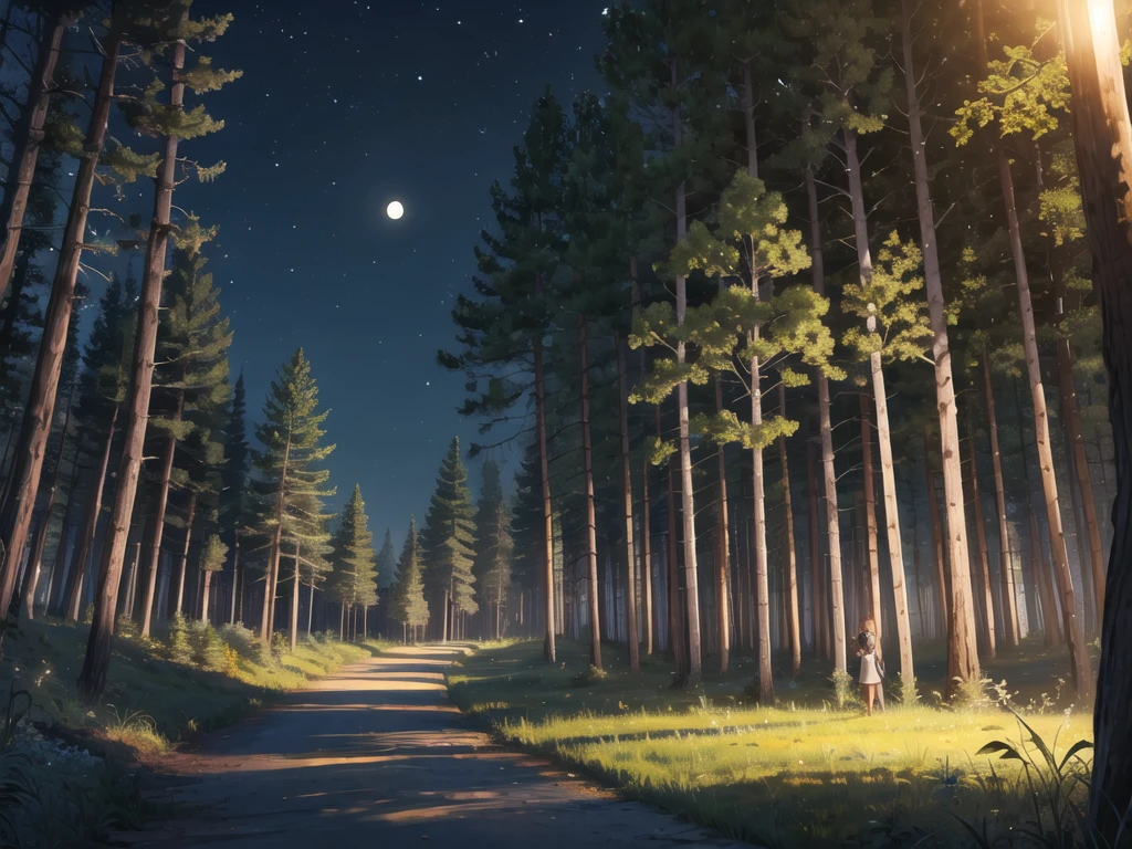 In the middle of the forest at night
