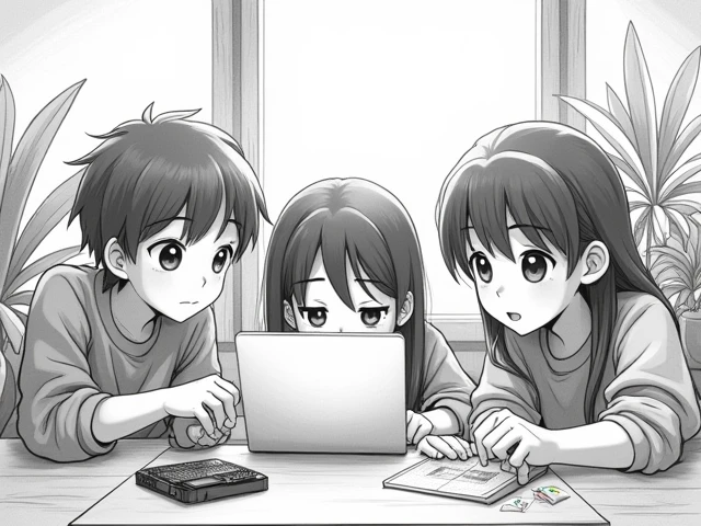 Laptop and Arduino, Students experimenting, A curious expression, Classroom background in harmony with nature, Pencil sketch