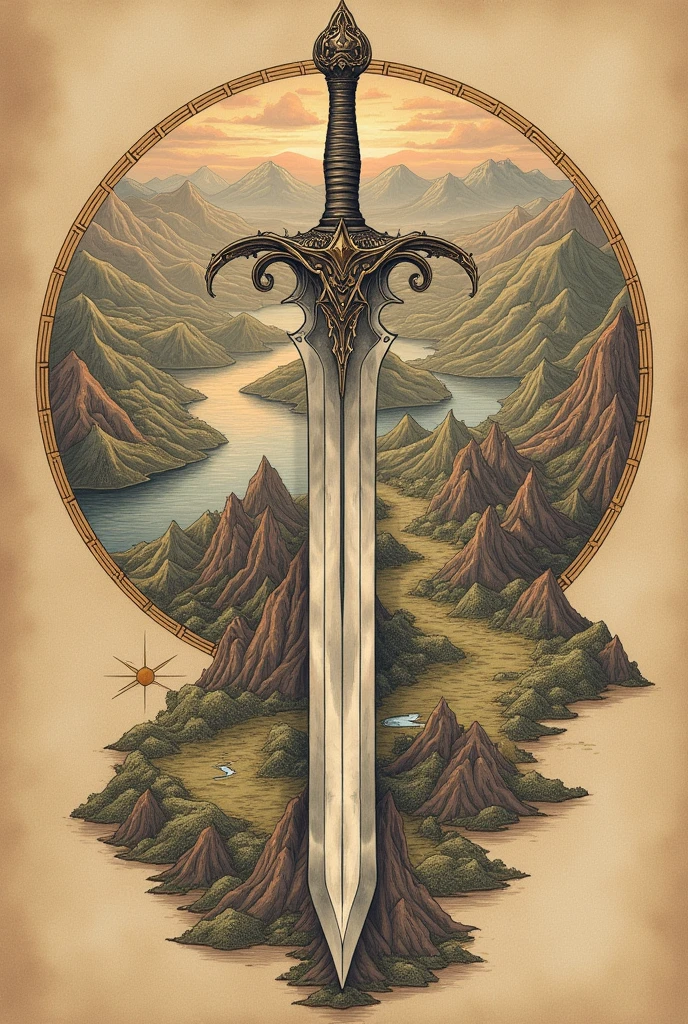 Andruil sword with the Middle Earth map in the background as a tattoo template