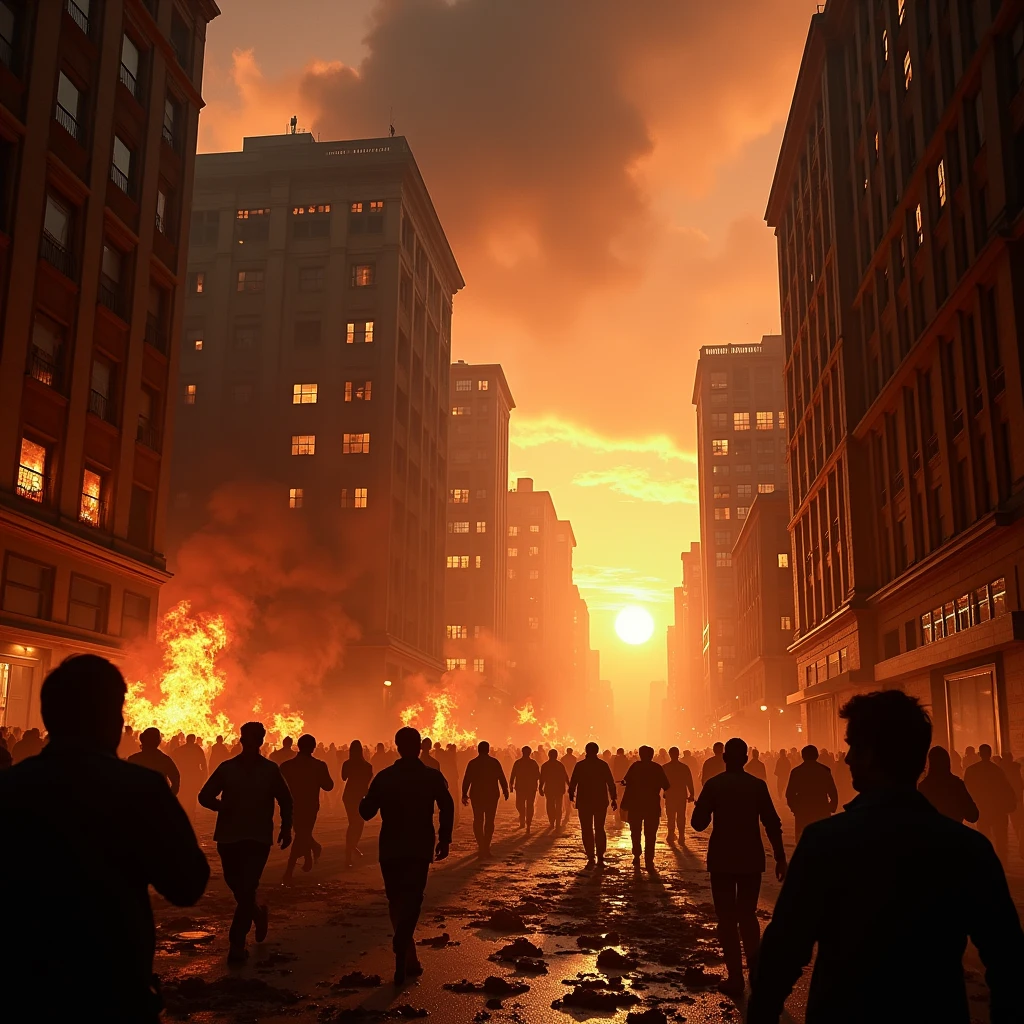 Fired in buildings and city with their people