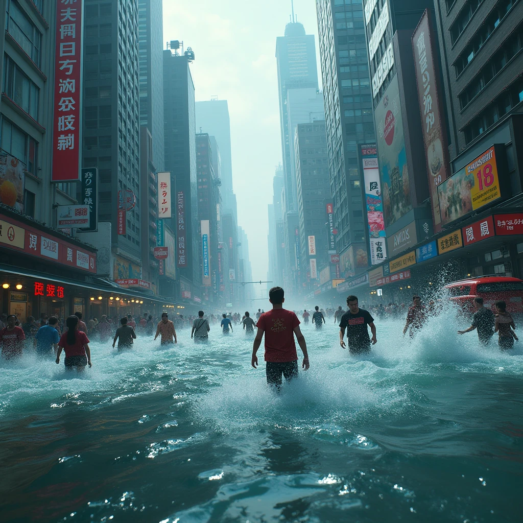 Water disaster in the city with their people