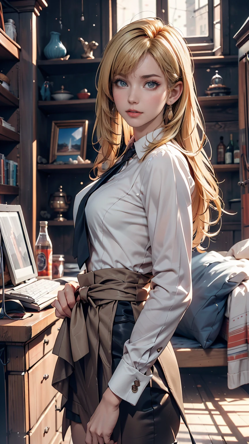 Blonde woman, dressed as dieselpunk, Model shooting style, (Highly detailed CG 8k wallpaper units), The most beautiful art photos in the world, A magnificent professional (photo shoot:Steve McCurry), 8K Ultra HD, Digital SLR, Soft lighting, high quality, Film Grain, Fujifilm XT3 Sharp focus, 5 ....6, Attention to detail, Sharp focus, dramatic, (Wearing diselpunk clothes), (Looking at the audience:1.2), (Natural light), (Fascinating)