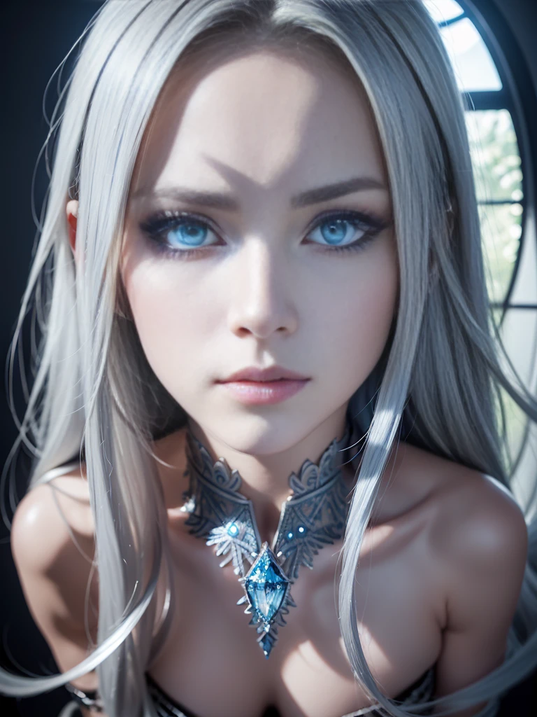 8k, (full body shot:1.4), 20-year-old Swedish girl, raw, Beautiful woman, (straight gray hair), Crystal-encrusted girl, sexy poses, The white skin is inlaid with transparent crystal, ((lens)), The structure is made of crystals, Hourglass body, intricate, beautifull face, elegant, highly detailed, digital hyperrealistic photography, hyperrealistic photography filigree, shyness, most beautyfull face, (masterpiece, sidelighting, (finely detailed beautifull blue eyes: 1.2)),