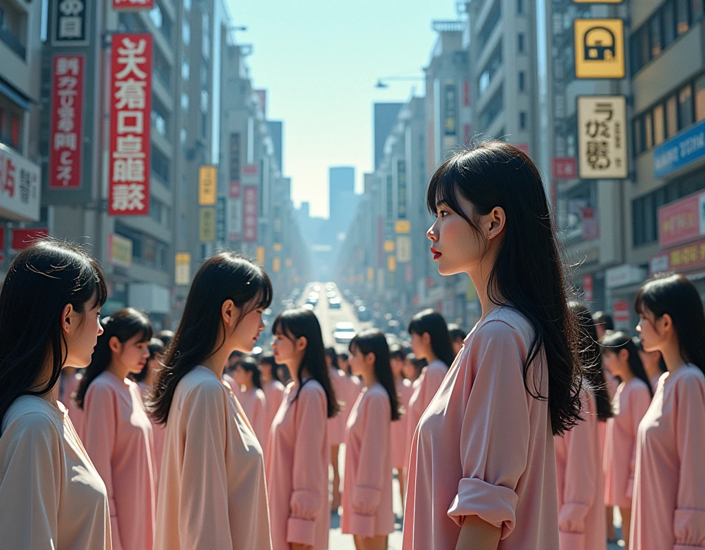 (((((Japanese Clone girls=Myself)))))), (((best masterpiece Clone girls Raw Photography Art))), (16K, Highest quality, Ultra-high resolution, RAW Photos), (((Unrealistic, Unparalleled depiction, An unbelievable sight, Unprecedented and shocking, In a world where myselves are multiplied, Ultra-realistic))), (((Japanese, woman, 26yo, Sasaki Nozomi))), (Small face, ((Thick black hair, Semi-long hair))), ((V-neck short-sleeve dress)), (((((Very beautiful detailed girls, Accurate body structure, Very detailed完璧な, A super busty body with very large breasts, Great proportions, super big breasts, Big, voluptuous breasts, The cleavage is very plump and emphasized))))), (((Dark Eyes, Mature face, Cute Smile, A gentle gaze, ((Very happy laughter))))), ((((((((Very detailedcloning描写, ((1girl→cloning→1,000,000,000,000,000,000,000,000girls)))))))))), ((((((((Very detailed, The precise depiction of the double, ((With the exact same female body, With the exact same face, With the exact same hairstyle, In the exact same clothes, At the exact same height, The same exact super big boobs)))))))))), (((Myself only))), (((100,000,000,000,000,000,000,000,000,000,000,000,000,000,000Myself))), (((Walk freely))), (((Very detailed, Myself and each other, hug, Back to Back, Myself big collection, Fun conversation with myself, A happy conversation with myself, Kiss Myself Everywhere, Doting on Myself, Myself holding hands))), (Free pose), (Sexual seduction), (((Unbelievably crowded, Close contact between transcendent selves, Countless "myselves" completely surround me in 360 degrees))), (Bright and soft sunlight), (((Very wide field of view, Very detailed, Detailed ultra-perspective depiction with clear depth))), (((((A city with slopes))))), (((Countless "myselves" fill the city's main streets and scramble intersections.))), (((Myself will grow infinitely more and become super close together with no gaps, Myself is extended々They multiply in large numbers and spill out of the building's entrances and underground exits into the street, making it impossible to move., Myself exists infinitely and it's fun))), (Focus on the center of the group)