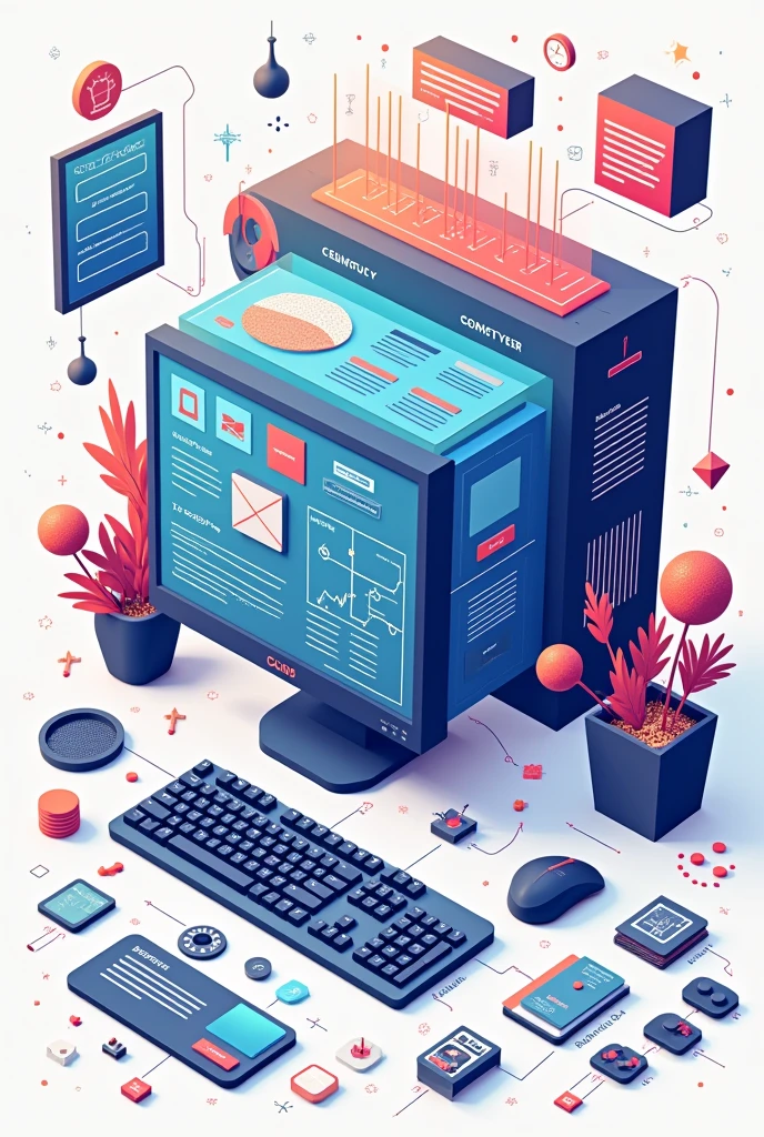An image of a school project containing basic information of hardware and software of computer in a decorative way.
Can you make it like a poster making the information readable.
