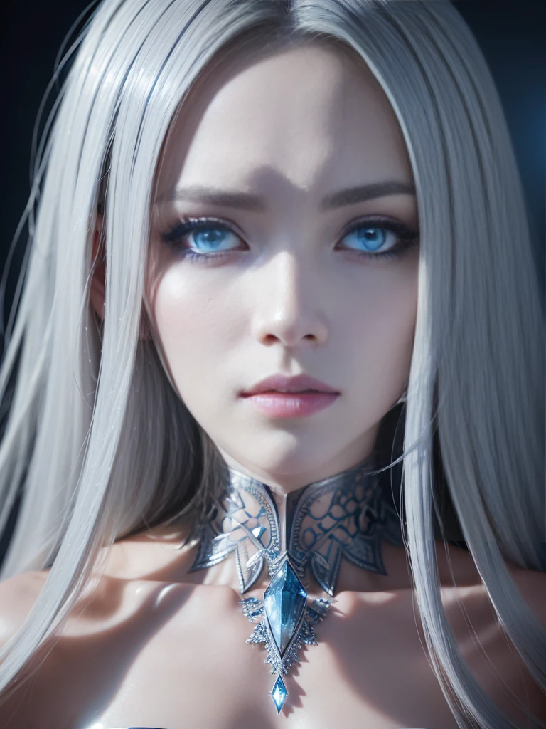 8k, (full body shot:1.4), 20-year-old Swedish girl, raw, Beautiful woman, (straight gray hair), Crystal-encrusted girl, sexy poses, The white skin is inlaid with transparent crystal, ((lens)), The structure is made of crystals, Hourglass body, intricate, beautifull face, elegant, highly detailed, digital hyperrealistic photography, hyperrealistic photography filigree, shyness, most beautyfull face, (masterpiece, sidelighting, (finely detailed beautifull blue eyes: 1.2)),