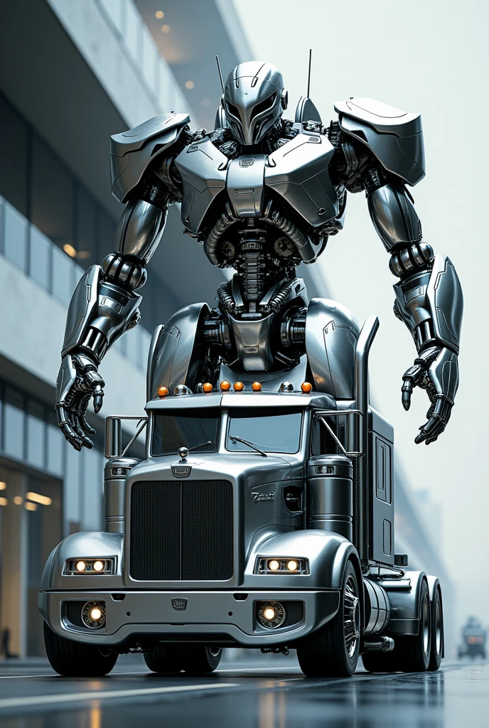 a highly detailed robot transforming into a futuristic truck, intricate mechanical gears and parts, chrome and metallic surfaces, dynamic motion blur, cinematic lighting, dramatic shadows, sci-fi, photorealistic, (best quality,4k,8k,highres,masterpiece:1.2),ultra-detailed,(realistic,photorealistic,photo-realistic:1.37)