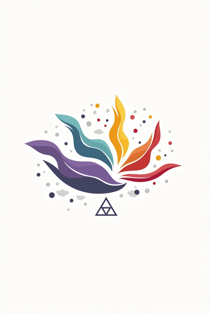 Design a modern and minimalist logo featuring Nuwa mending the sky with the five-colored stones, using clean lines and dynamic elements.
Primary colors: Purple background, with yellow, blue, and red for detail lines.
The line design should convey the and power of flight.
Incorporate elements of Nuwa's mythology, such as flowing clouds or feather shapes, to enhance the sense of mystery and beauty..white backgroud