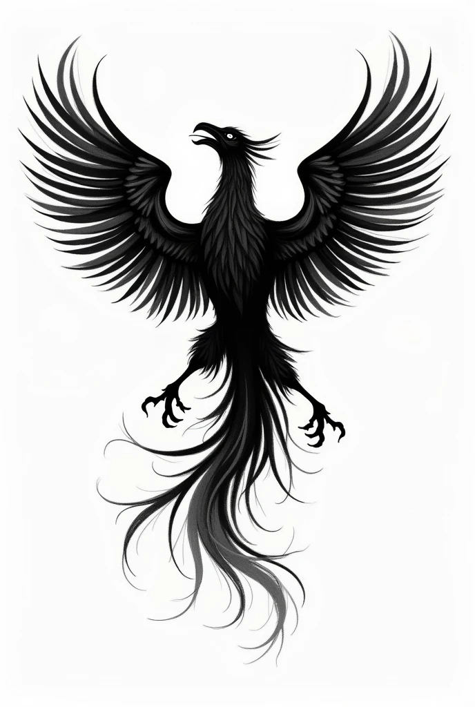 Phoenix with outstretched wings tatto only lines back