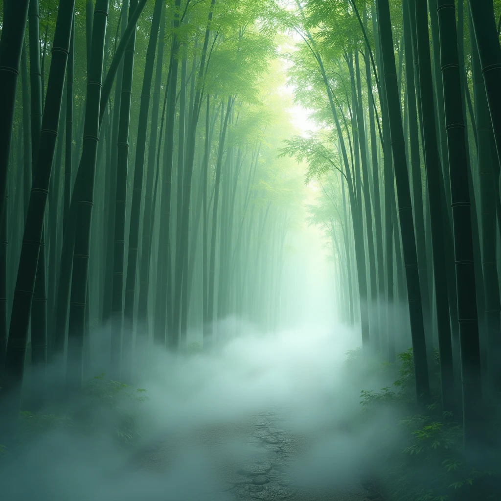 Bamboo forest in the morning, Close-up Ultra High Definition, Layers of Fog
. A thick fog covers the surroundings... The foggy environment conveys a sense of mystery and suspense.. dazzling spiritual light. Detailed depiction of a surreal dream-like world. sharp focus., Depth of Writing,
best shadow, perfect light, high dynamic range, realistic texture, Wide angle lens with very detailed background