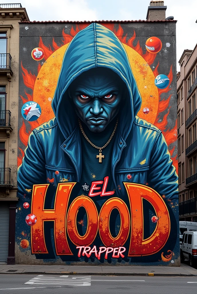 the title YOUR HOODTRAPPER in graffiti and in Spanish written on a wall of a building