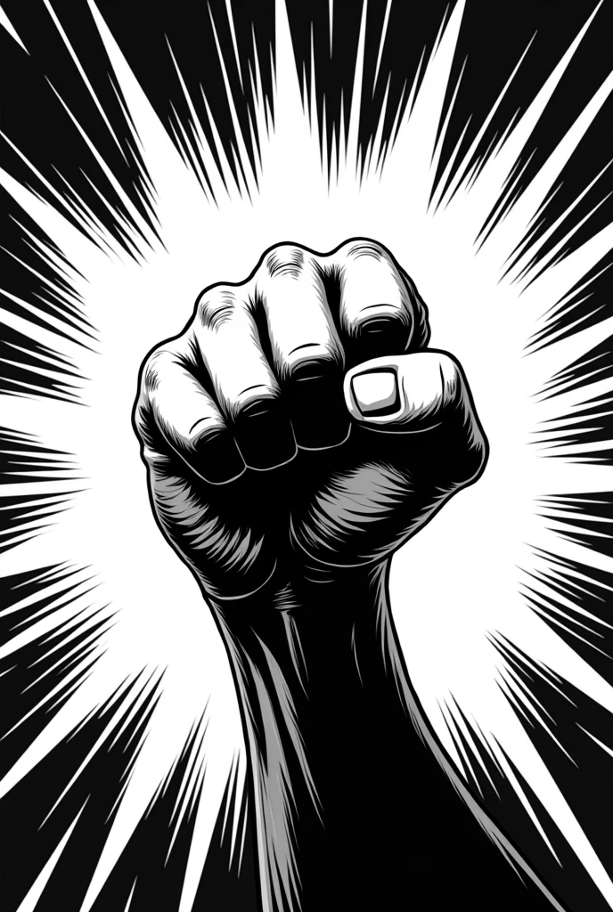 Fisted hand in comic style black and white background