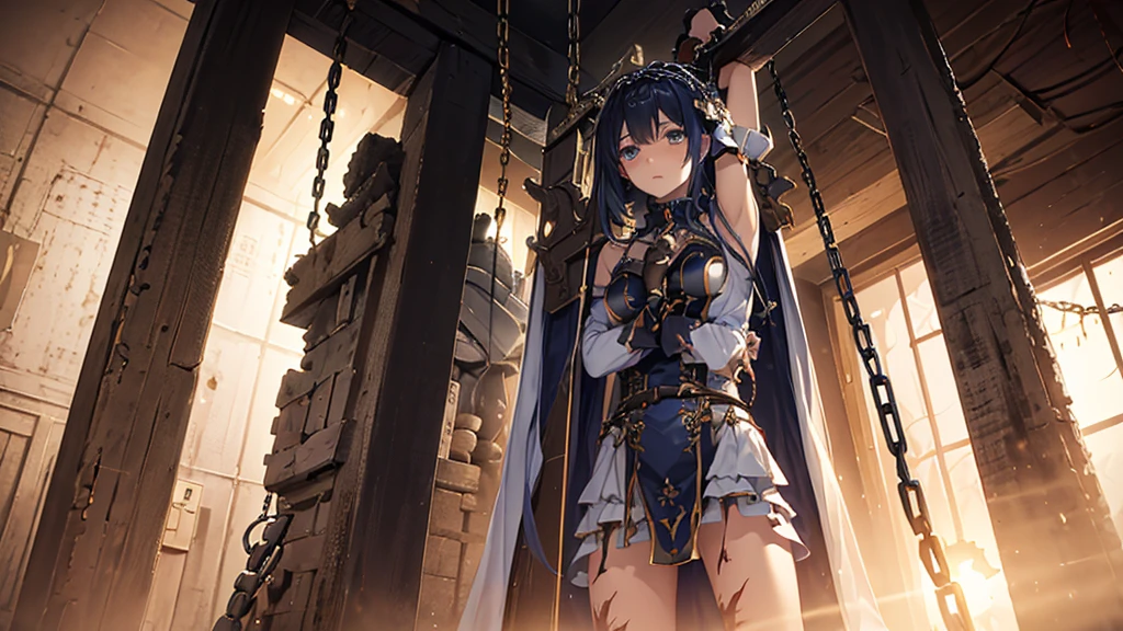 (最high quality、High resolution、Textured skin、high quality、Caution about scars、Precise CG unification、gameCG)、(One person)、apostle、exorcist、Both hands are chained、Crucified in chains、Are standing