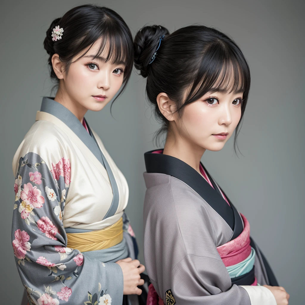 One old lady、High resolution, Gaze, solo, Gray Hair、accurate, Highest quality, masterpiece, Simple Background, kimono、Kimono、Fuji frame, Japanese hairstyle, 