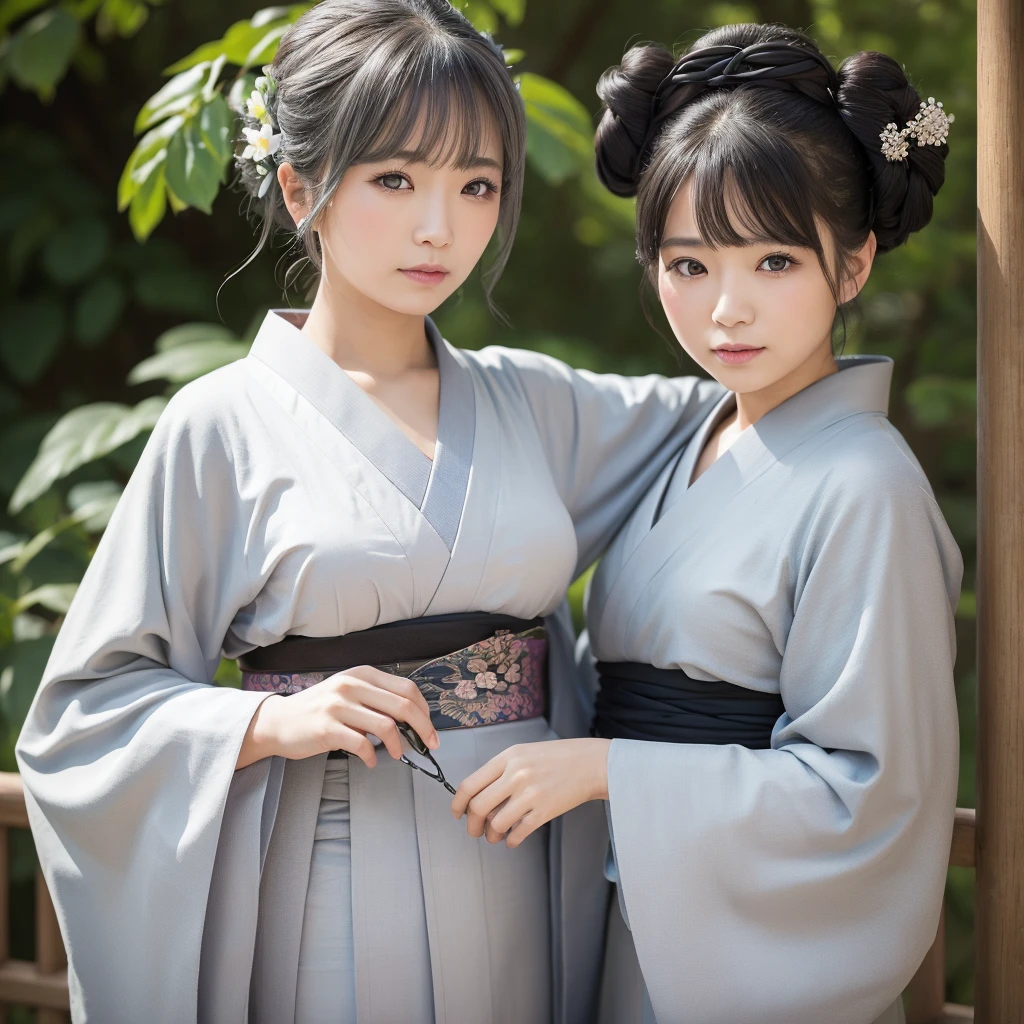 One old lady、High resolution, Gaze, solo, Gray Hair、accurate, Highest quality, masterpiece, Simple Background, kimono、Kimono、Fuji frame, Japanese hairstyle,