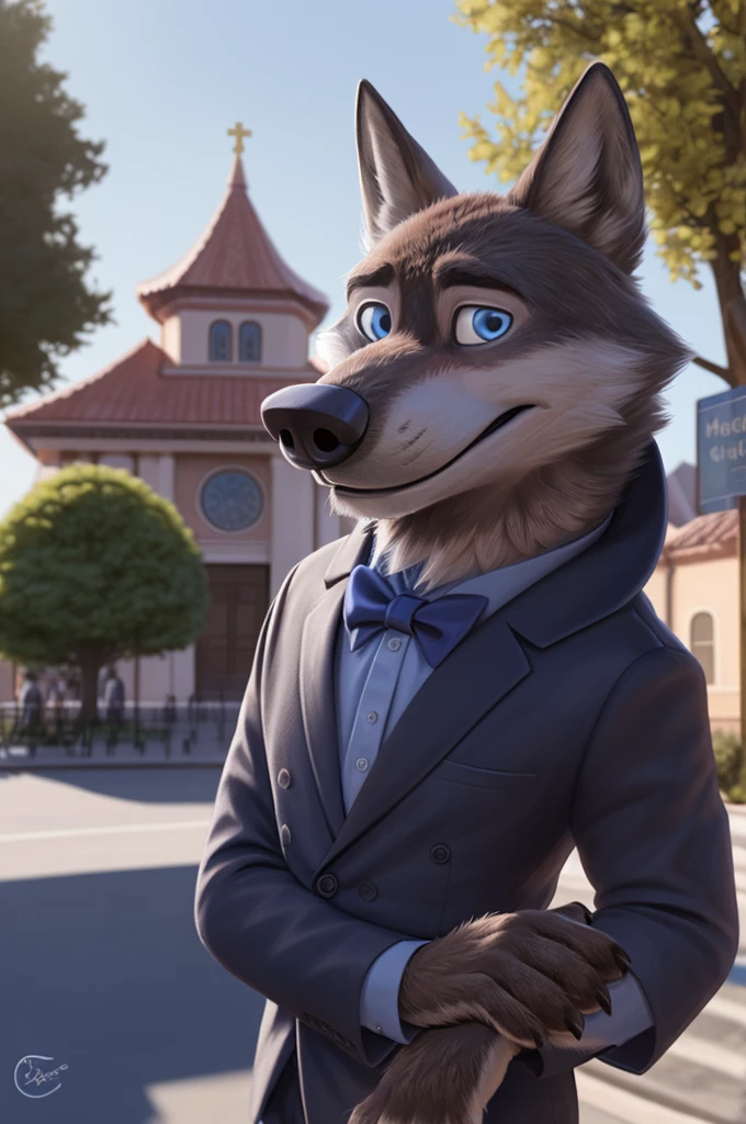 Larry (Zootopia), wolf, gray fur, (brown body:1.3), beautiful blue eyes, Zootopia, dressed,blazer,White shirt,black pants,red polka dot bow tie, canine,wolf, detailed fur, Male, second, paw pads, finger claws,wears a bow tie, games,At the viewer, 5 fingers, paws, 4 toes, in the wedding palace, groom, next to my stepfather, белый wolf,
BREAK from nextel, for dating, by xenoforge, (difficult, high detail,digital photography, soft focus, RAW, close to the camera, smile, positive, Good, mood, Houses, looks at the viewer, очень close to the camera,his wedding, palace church, hugs father Photorealism, realistic, photorealistic,digital style, subsurface scattering,очень close to the camera
шедевр, Best quality, ultra realistic, 8 thousand.)