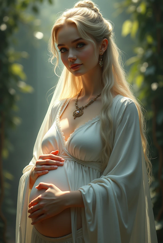 (best quality,4k,8k,highres,masterpiece:1.2),ultra-detailed, 1woman, polish goddess Dzidzilelia, AvaAdams, pale skin, grayish blue eyes, matronly dressed in brown gown, wide hips, large ample breasts swollen with milk, dark blond hair worn up, kind eyes, looking at viewer compassionately, loving smile on face, drawn in the style of Yoshitaka Amano, HDR, 8k, absurdres, cinestill 800, sharp focus