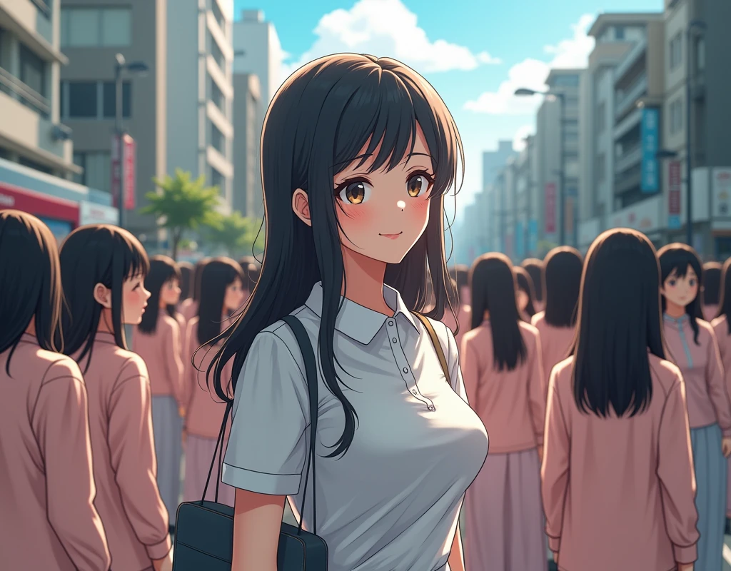(((((Japanese Clone girls=Myself)))))), (((best masterpiece Clone girls Raw Photography Art))), (16K, Highest quality, Ultra-high resolution, RAW Photos), (((Unrealistic, Unparalleled depiction, An unbelievable sight, Unprecedented and shocking, In a world where myselves are multiplied, Ultra-realistic))), (((Japanese, woman, 26yo, Sasaki Nozomi))), (Small face, ((Thick black hair, Semi-long hair))), ((V-neck short-sleeve dress)), (((((Very beautiful detailed girls, Accurate body structure, Very detailed完璧な, A super busty body with very large breasts, Great proportions, super big breasts, Big, voluptuous breasts, The cleavage is very plump and emphasized))))), (((Dark Eyes, Mature face, Cute Smile, A gentle gaze, ((Very happy laughter))))), ((((((((Very detailedcloning描写, ((1Myself→cloning→1,000,000,000,000,000,000,000,000Myself)))))))))), ((((((((Very detailed, 寸分違いない緻密なMyself multiplication描写の, ((With the same perfectly MySelf body, With a face that is exactly the same as Myself, With the exact same hairstyle as Myself, In the exact same clothes as Myself, Perfectly the same height as Myself, The same super big breasts as Myself)))))))))), (((Myself only))), (((Very detailed, Myself multiplication, 1,000,000,000,000,000,000,000,000Myself→100,000,000,000,000,000,000,000,000,000,000,000,000,000,000Myself))), (((Walk freely))), (((Very detailed, (An embrace between self, Back to Back, Myself is here!, Fun conversation with others, Happy conversation with myself, Kissing each other anywhere, Doting on Myself, Myself holding hands)))), (Free pose), (Sexual seduction), (((Unbelievably crowded, Close contact between transcendent selves, Countless &quot;myselves&quot; completely surround me in 360 degrees))), (Bright and soft sunlight), (((Very wide field of view, Very detailed, Detailed ultra-perspective depiction with clear depth))), (((((A city with slopes))))), (((Countless &quot;myselves&quot; fill the city&#39;s main streets and scramble intersections.))), (((Myself will grow infinitely more and become super close together with no gaps, Myself is extended々They multiply in large numbers and spill out of the building&#39;s entrances and underground exits into the street, making it impossible to move., Myself exists infinitely and it&#39;s fun))), (Focus on the center of the group)