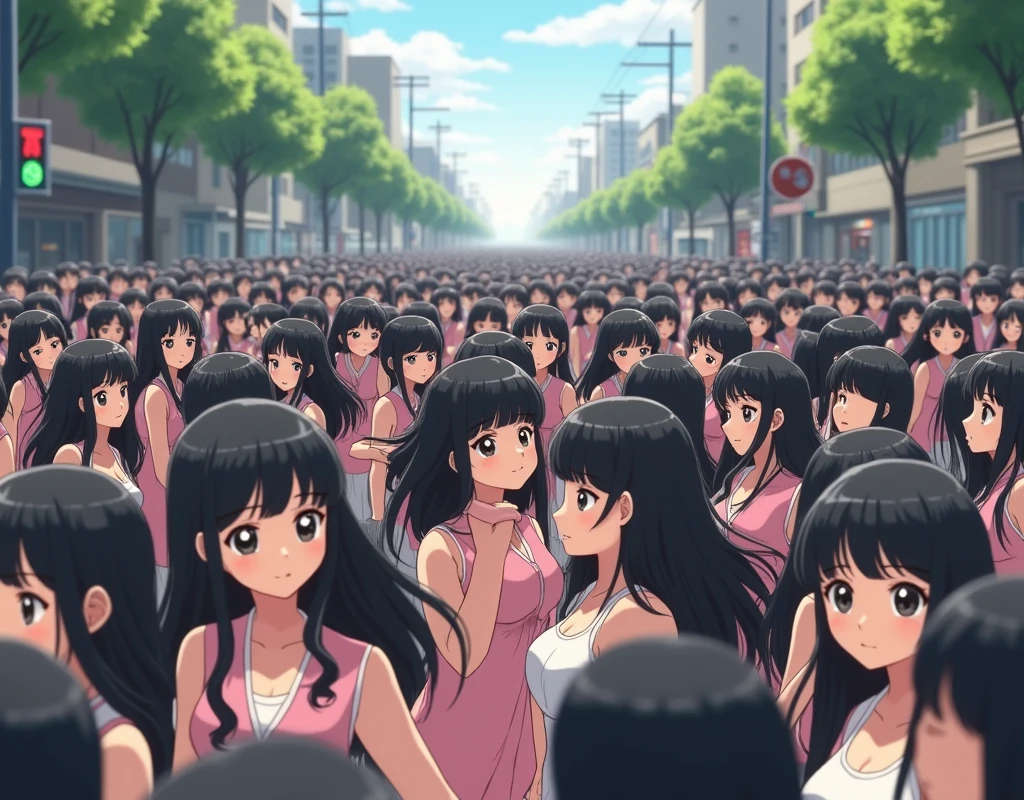 (((((Japanese Clone girls=Myself)))))), (((best masterpiece Clone girls Raw Photography Art))), (16K, Highest quality, Ultra-high resolution, RAW Photos), (((Unrealistic, Unparalleled depiction, An unbelievable sight, Unprecedented and shocking, In a world where myselves are multiplied, Ultra-realistic))), (((Japanese, woman, 26yo, Sasaki Nozomi))), (Small face, ((Thick black hair, Semi-long hair))), ((V-neck short-sleeve dress)), (((((Very beautiful detailed girls, Accurate body structure, Very detailed完璧な, A super busty body with very large breasts, Great proportions, super big breasts, Big, voluptuous breasts, The cleavage is very plump and emphasized))))), (((Dark Eyes, Mature face, Cute Smile, A gentle gaze, ((Very happy laughter))))), ((((((((Very detailedcloning描写, ((1Myself→cloning→1,000,000,000,000,000,000,000,000Myself)))))))))), ((((((((Very detailed, 寸分違いない緻密なMyself multiplication描写の, ((With the same perfectly MySelf body, With a face that is exactly the same as Myself, With the exact same hairstyle as Myself, In the exact same clothes as Myself, Perfectly the same height as Myself, The same super big breasts as Myself)))))))))), (((Myself only))), (((Very detailed, Myself multiplication, 1,000,000,000,000,000,000,000,000Myself→100,000,000,000,000,000,000,000,000,000,000,000,000,000,000Myself))), (((Walk freely))), (((Very detailed, (An embrace between self, Back to Back, Myself is here!, Fun conversation with others, Happy conversation with myself, Kissing each other anywhere, Doting on Myself, Myself holding hands)))), (Free pose), (Sexual seduction), (((Unbelievably crowded, Close contact between transcendent selves, Countless &quot;myselves&quot; completely surround me in 360 degrees))), (Bright and soft sunlight), (((Very wide field of view, Very detailed, Detailed ultra-perspective depiction with clear depth))), (((((A city with slopes))))), (((Countless &quot;myselves&quot; fill the city&#39;s main streets and scramble intersections.))), (((Myself will grow infinitely more and become super close together with no gaps, Myself is extended々They multiply in large numbers and spill out of the building&#39;s entrances and underground exits into the street, making it impossible to move., Myself exists infinitely and it&#39;s fun))), (Focus on the center of the group)