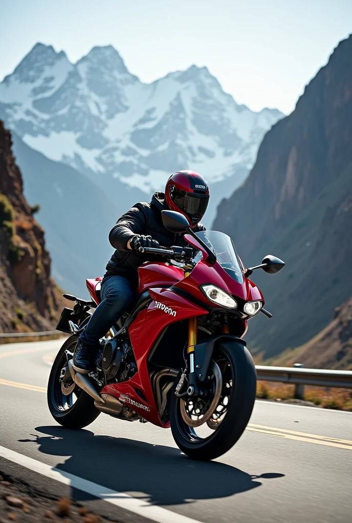  Red Triumph Street triple s (2017 model bike) on mountain 

