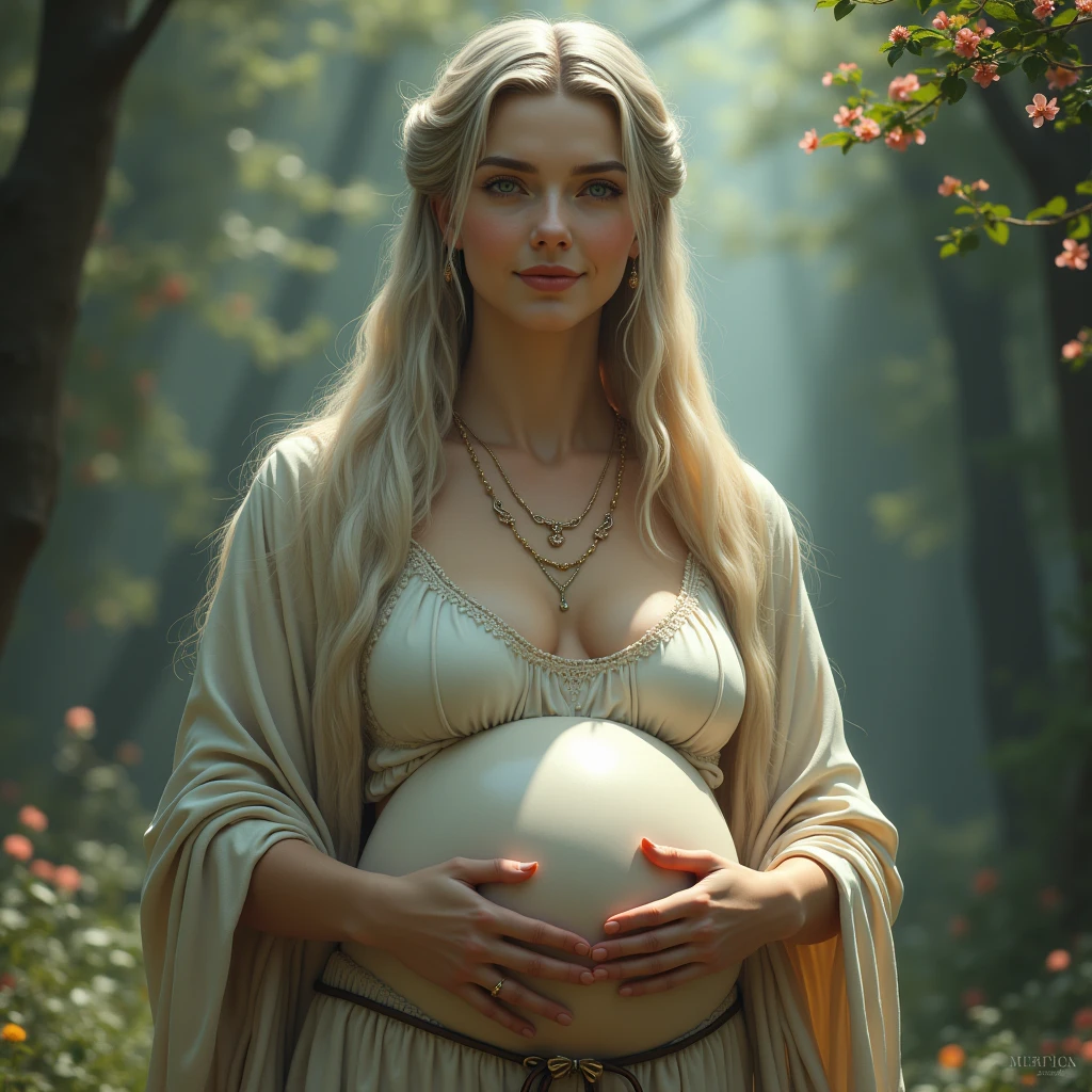(best quality,4k,8k,highres,masterpiece:1.2),ultra-detailed, 1woman, polish goddess Dzidzilelia, AvaAdams, pale skin, grayish blue eyes, matronly dressed in brown gown, wide hips, large ample breasts swollen with milk, dark blond hair worn up, kind eyes, looking at viewer compassionately, loving smile on face, drawn in the style of Yoshitaka Amano, HDR, 8k, absurdres, cinestill 800, sharp focus

