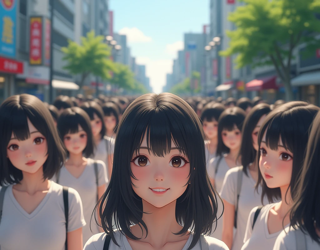 (((((Japanese Clone girls=Myself)))))), (((best masterpiece Clone girls Raw Photography Art))), (16K, Highest quality, Ultra-high resolution, RAW Photos), (((Unrealistic, Unparalleled depiction, An unbelievable sight, Unprecedented and shocking, In a world where myselves are multiplied, Ultra-realistic))), (((Japanese, woman, 26yo, Sasaki Nozomi))), (Small face, ((Thick black hair, Semi-long hair))), ((V-neck short-sleeve dress)), (((((Very beautiful detailed girls, Accurate body structure, Very detailed完璧な, A super busty body with very large breasts, Great proportions, super big breasts, Big, voluptuous breasts, The cleavage is very plump and emphasized))))), (((Dark Eyes, Mature face, Cute Smile, A gentle gaze, ((Very happy laughter))))), ((((((((Very detailedcloning描写, ((1Myself→cloning→1,000,000,000,000,000,000,000,000Myself)))))))))), ((((((((Very detailed, 寸分違いない緻密なMyself multiplication描写の, ((With the same perfectly MySelf body, With a face that is exactly the same as Myself, With the exact same hairstyle as Myself, In the exact same clothes as Myself, Perfectly the same height as Myself, The same super big breasts as Myself)))))))))), (((Myself only))), (((Very detailed, Myself multiplication, 1,000,000,000,000,000,000,000,000Myself→100,000,000,000,000,000,000,000,000,000,000,000,000,000,000Myself))), (((Walk freely))), (((Very detailed, (An embrace between self, Back to Back, Myself is here!, Fun conversation with others, Happy conversation with myself, Kissing each other anywhere, Doting on Myself, Myself holding hands)))), (Free pose), (Sexual seduction), (((Unbelievably crowded, Close contact between transcendent selves, Countless &quot;myselves&quot; completely surround me in 360 degrees))), (Bright and soft sunlight), (((Very wide field of view, Very detailed, Detailed ultra-perspective depiction with clear depth))), (((((A city with slopes))))), (((Countless &quot;myselves&quot; fill the city&#39;s main streets and scramble intersections.))), (((Myself will grow infinitely more and become super close together with no gaps, Myself is extended々They multiply in large numbers and spill out of the building&#39;s entrances and underground exits into the street, making it impossible to move., Myself exists infinitely and it&#39;s fun))), (Focus on the center of the group)