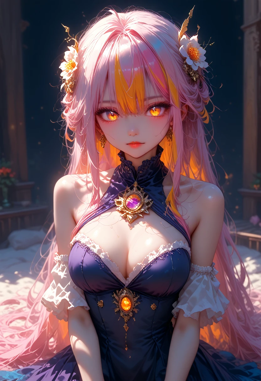 score_9, score_8_up,score_7_up, masterpiece, best quality, perfect anatomy, very aesthetic, official art, 8k, красивый (zxzxberna), сложный colorful hair with , Солнечный лучик, красивый lighting, яркое освещение, сложный, очень подробный, элегантный, гладкий, Руань Цзя, Артгерм и Антон Фадеев,  