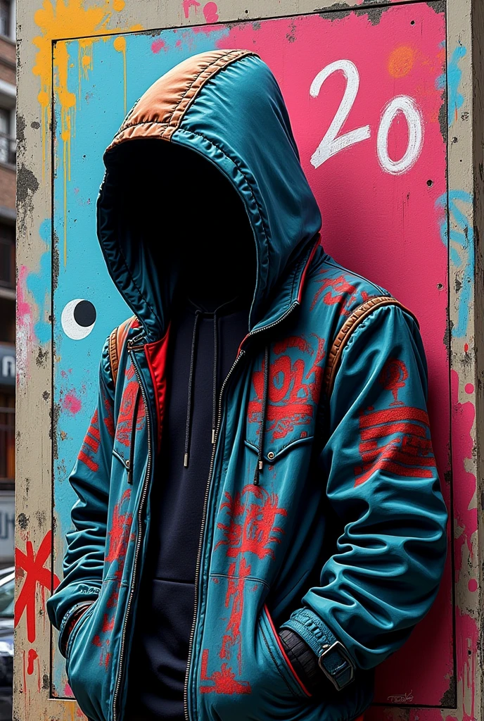 number 20 in cartoon painting HOODTRAPPER in graffiti on a wall of a building