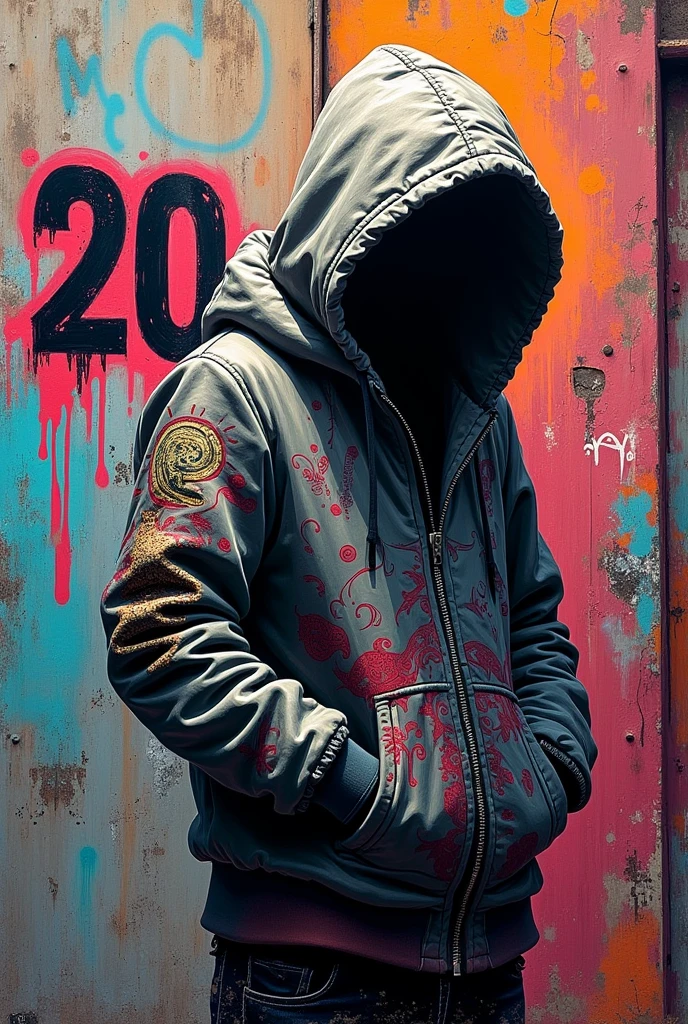 number 20 in cartoon painting HOODTRAPPER in graffiti on a wall of a building