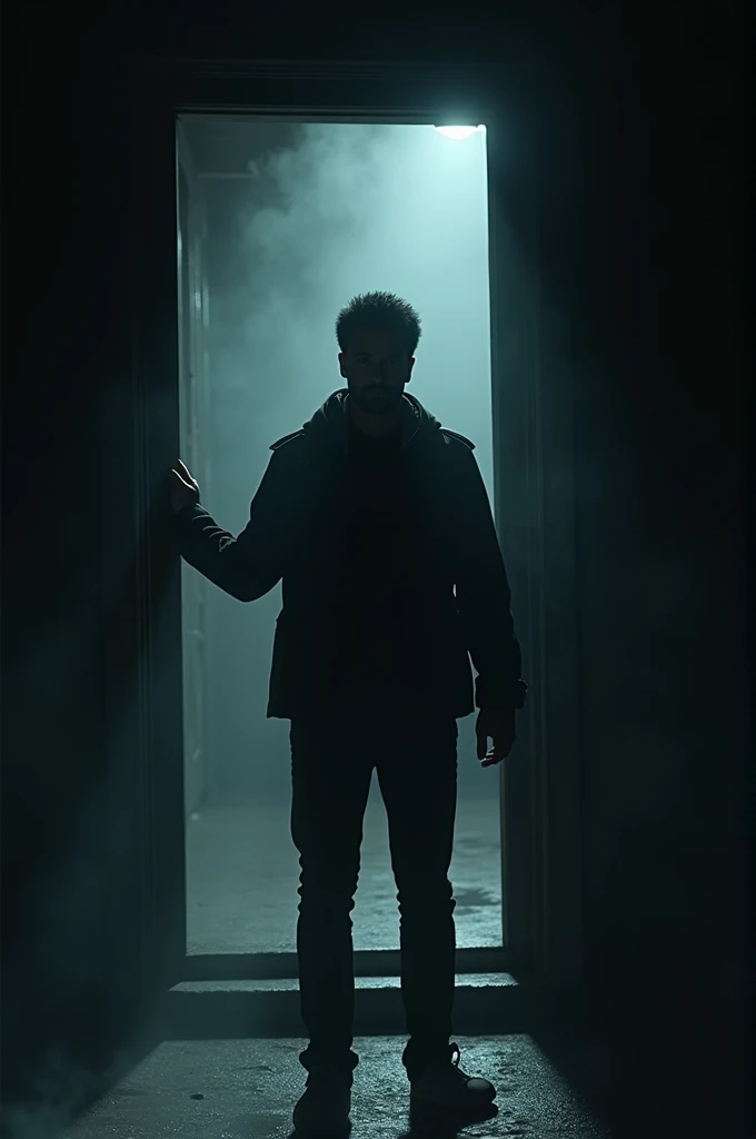 Ravi confidently places his hand on the door, which creaks open to reveal a dark hallway. The expression on his face shows a mix of relief and anticipation.
