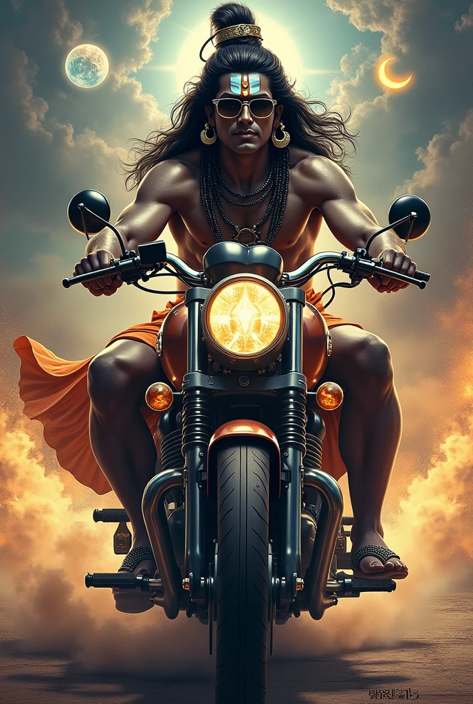 Lord Shiva in royal Enfield with sunglasses